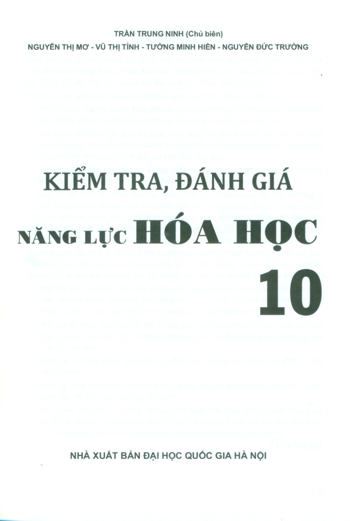 KIỂM TRA, ĐÁNH GIÁ NĂNG LỰC HÓA HỌC LỚP 10 (Biên soạn theo chương trình GDPT mới)